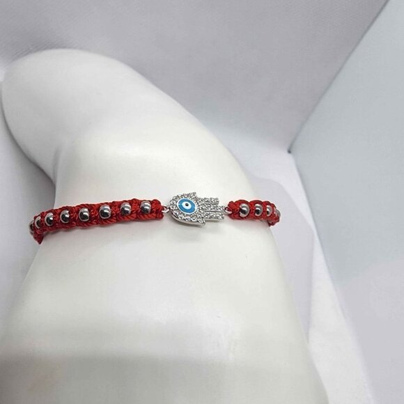Sterling Silver 925 Hamsa Design with Red String Bracelet - Picture 1 of 3